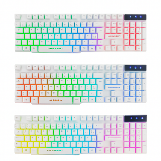 Kit Gamer Branco KMW5228 Teclado RGB ABNT 2 + Mouse Óptico 1000 DPI USB